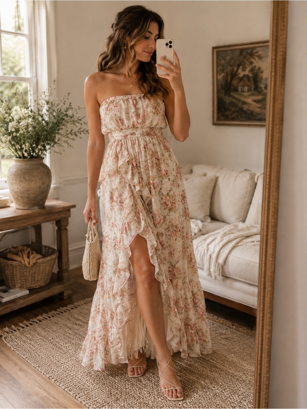 NWT Storia Floral Strapless Maxi Dress S Cottagecore Wedding Guest Garden Party